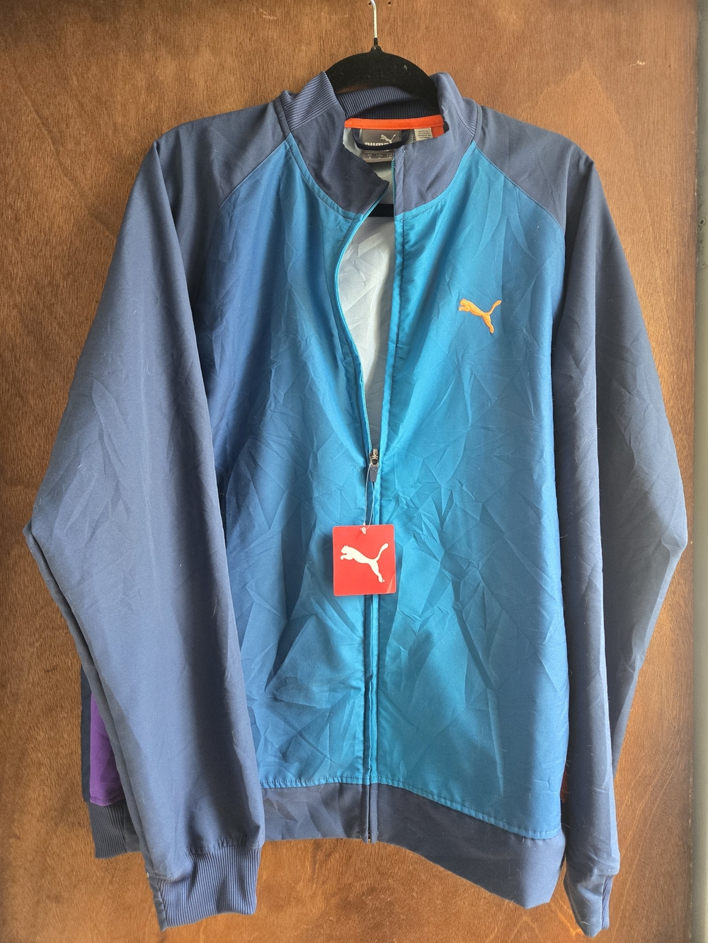 Puma Blue Full-Zip Athletic Jacket with Orange Logo